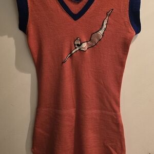 VTG Jantzen Beach Wool 1pc. Swimsuit Swimming Diving Girl W/ Shorts